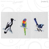 Australian Birds with Timber Frame - Magpie / Rainbow Lorikeet / Superb Fairy Wren