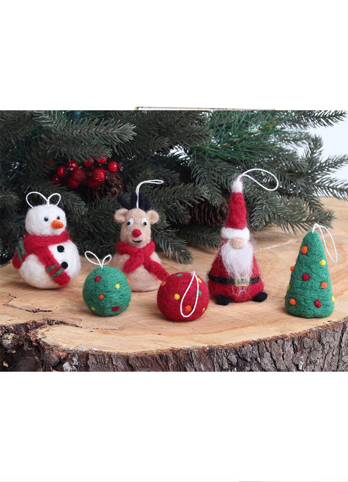 Christmas Needle Felted kit next to a Christmas three