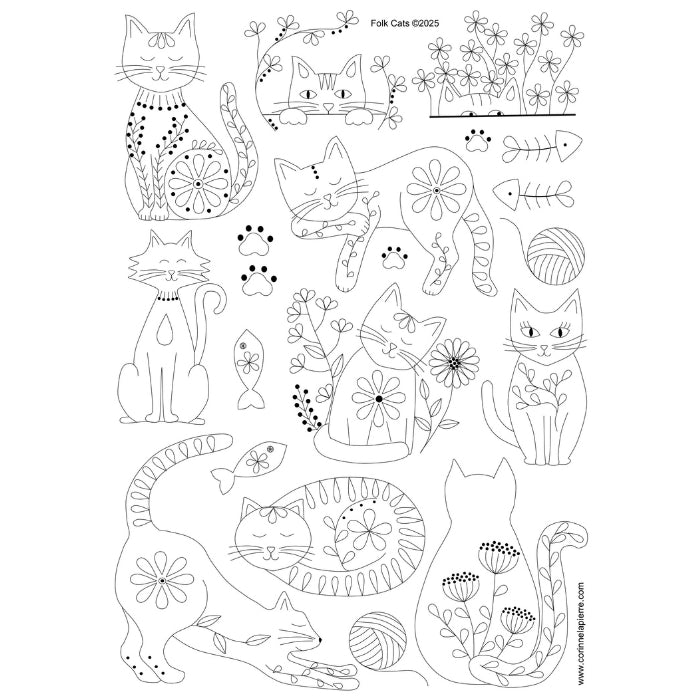 Corinne Lapierre Folk Cats Stick and Stitch Embroidery Designs