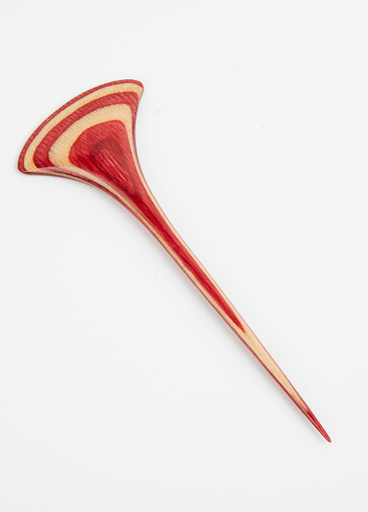 Elegant red and white wooden stick with a long handle, ideal for securing scarves or as a decorative hair accessory.