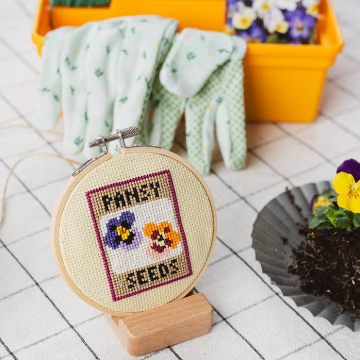Cotton Clara Pansy Seeds Cross Stitch Kit