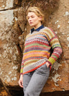 A multicolour Fair Isle pullover in five Felted Tweed shades, with a slash neckline and contrast tipping at cuffs and hem for a crisp finish.