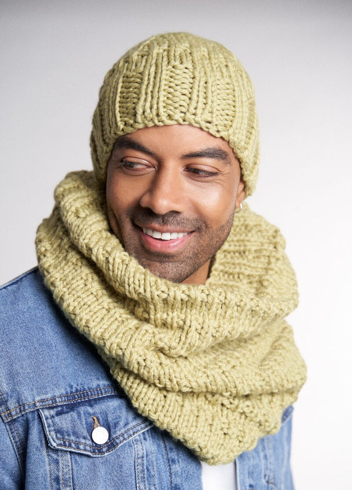 Boogie Hat knitting pattern from Easy Style, a chunky ribbed beanie made with Rowan Big Wool, perfect for cold weather layering.