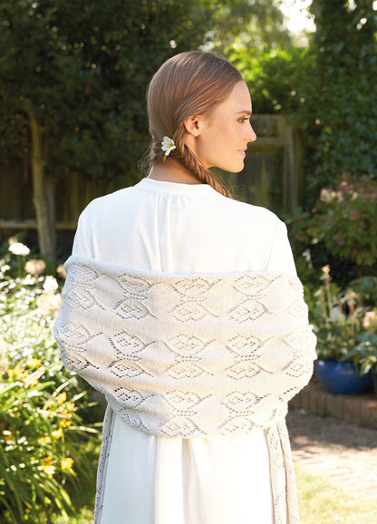 Zinnia Butterfly Wrap pattern, a floral lace shawl designed by Martin Storey, combining butterfly and zinnia motifs in airy Rowan yarn.