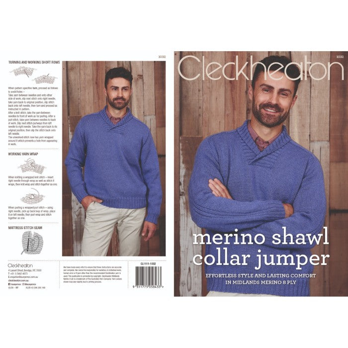Cleckheaton Merino Shawl Collar Jumper Pattern