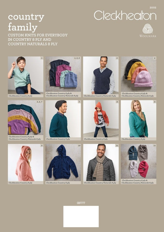 Collage of knitwear featuring various models in Cleckheaton designs, showcasing vibrant sweaters, hats, and scarves, with a cozy, family-oriented theme.