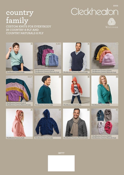 Collage of knitwear featuring various models in Cleckheaton designs, showcasing vibrant sweaters, hats, and scarves, with a cozy, family-oriented theme.