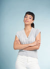 Cloudy knit sweater pattern, a light grey pastel pullover with minimalist design and smooth finish.