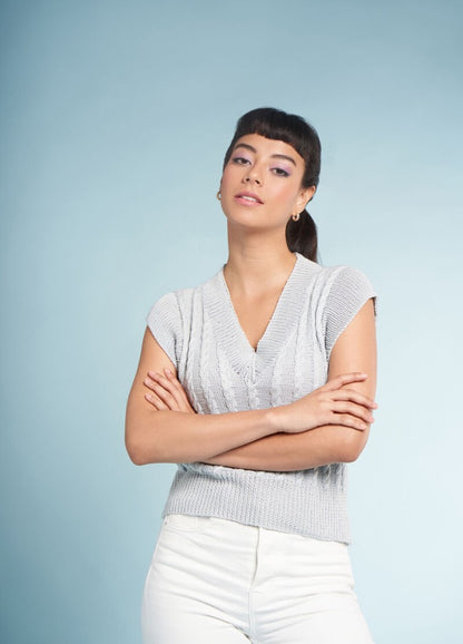 Cloudy knit sweater pattern, a light grey pastel pullover with minimalist design and smooth finish.