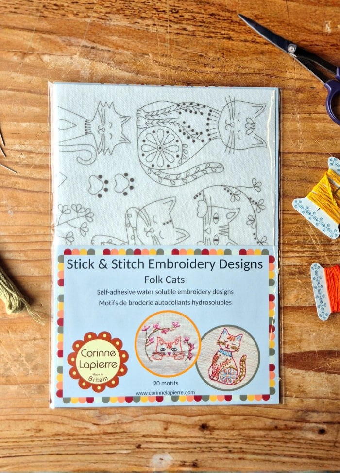 Corinne Lapierre Folk Cats Stick and Stitch Embroidery Designs