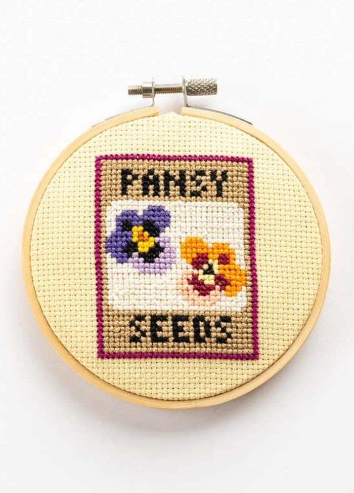 Cotton Clara Pansy Seeds Cross Stitch Kit