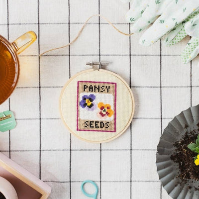 Cotton Clara Pansy Seeds Cross Stitch Kit
