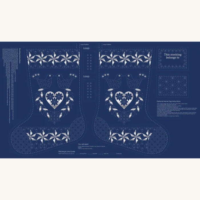 Devonstone Christmas Stocking Sashiko Panel - Navy