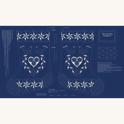 Devonstone Christmas Stocking Sashiko Panel - Navy