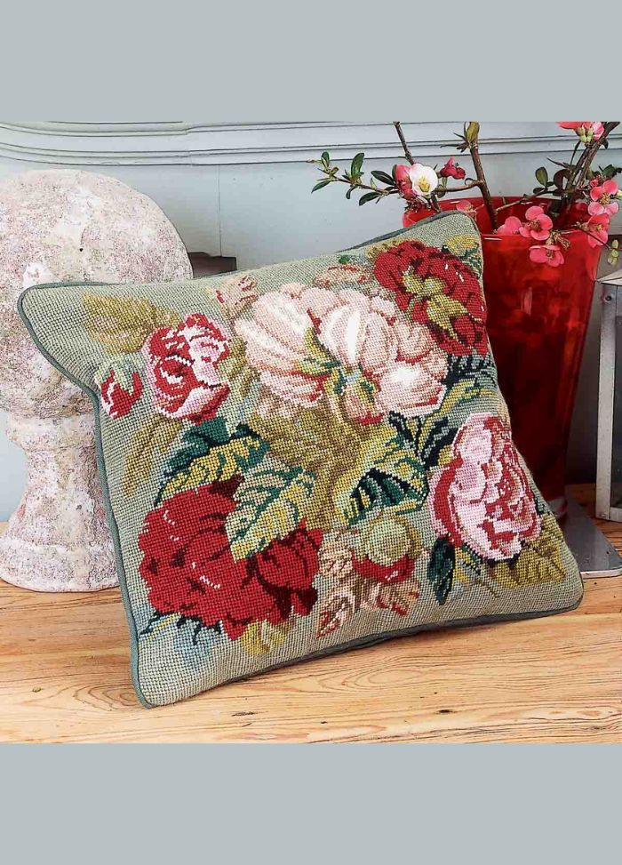 Ehrman Blooming Roses Green Cushion