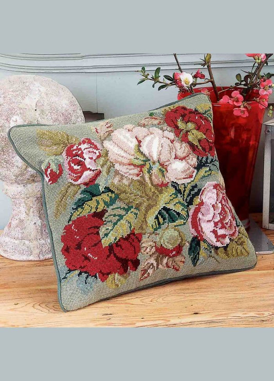 Ehrman Blooming Roses Green Cushion
