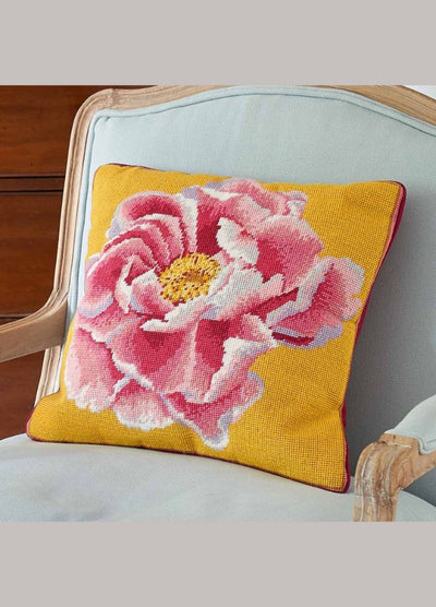Ehrman Coral Peony On Yellow Cushion