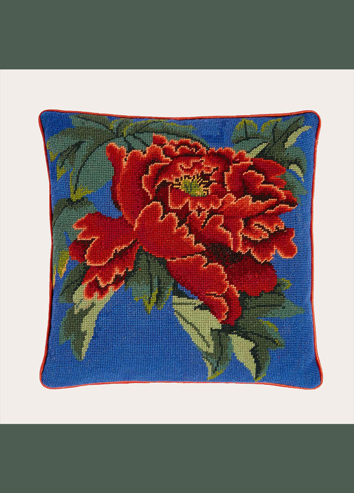 Ehrman Red Chinese Peony Cushion