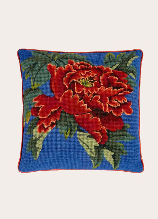 Ehrman Red Chinese Peony Cushion