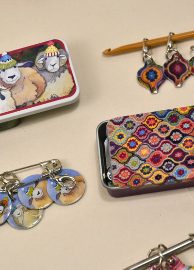 Emma Ball Crochet Stitch Markers in a Pocket Tin
