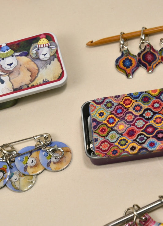 Emma Ball Crochet Stitch Markers in a Pocket Tin