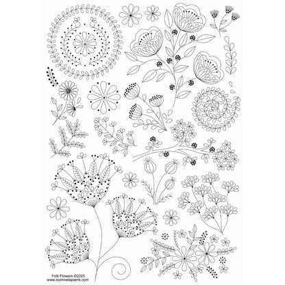 Black and white floral pattern on a white background
