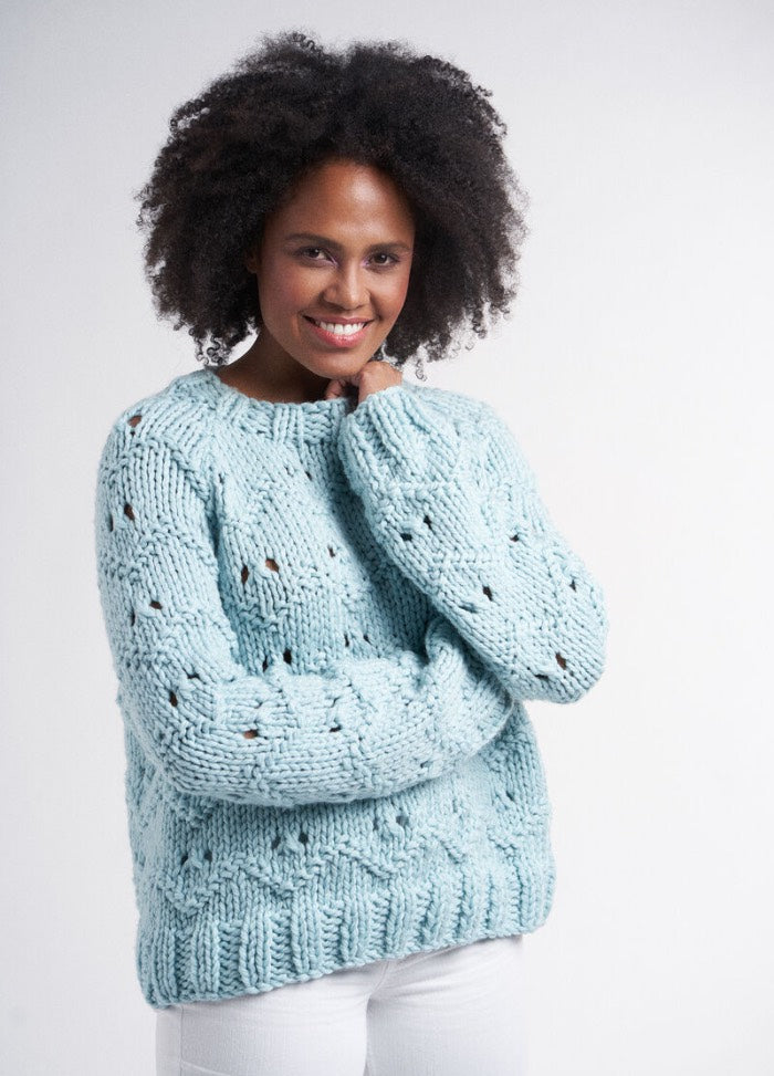 Frothy sweater pattern from Easy Style, a lightweight chunky knit with airy texture and soft drape in Rowan Big Wool.