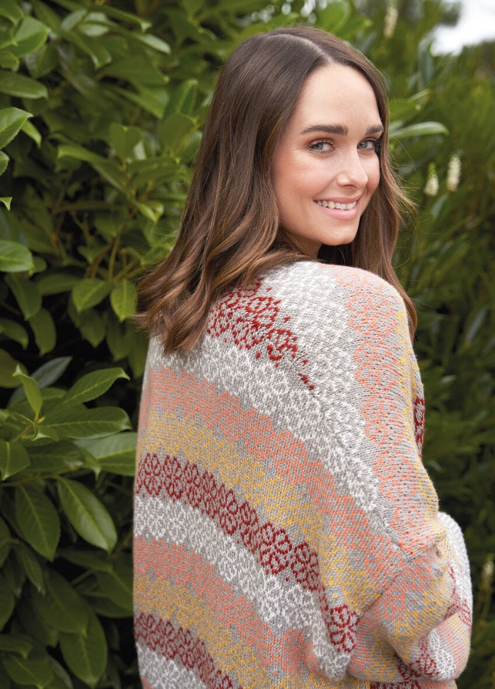 Sunny Cowl knitting pattern from Tea Garden collection, a vibrant neck accessory with textured stitches and bright colorwork using Rowan yarn.