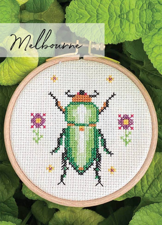 Learn to Cross Stitch - Green Scarab Beetle- MELBOURNE