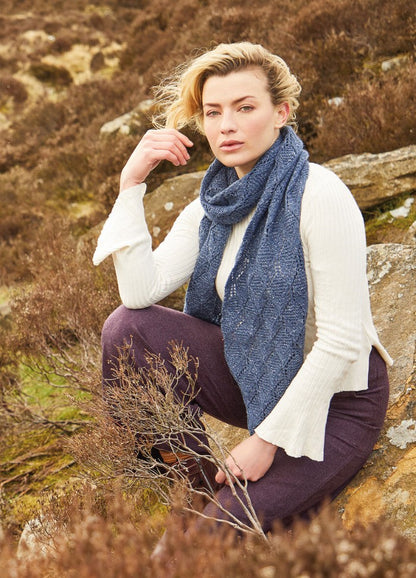 A long, triangular shawl/scarf in Felted Tweed with a geometric slip-stitch texture that creates a lightweight, tweedy drape; measures roughly 28‚ÄØcm ?ó‚ÄØ187‚ÄØcm when worked to pattern.