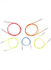  A collection of colorful knitting needles and cables, designed for KnitPro interchangeable tips and crochet hooks.