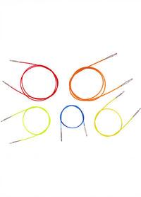  A collection of colorful knitting needles and cables, designed for KnitPro interchangeable tips and crochet hooks.