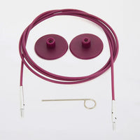 Purple  knitting cables with a screw, designed for KnitPro interchangeable tips and crochet hooks.