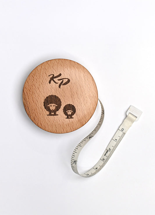  Personalized teal wooden tape measure with a lotus design, 152cm long, retracts easily by pressing the center button.