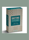 Box cover of “Knitting Stitches” by Claire Crompton, subtitled “Learn to Knit Texture in 52 Cards.” Features a variety of knitted textures displayed on the front and side panels, highlighting the deck’s focus on stitch techniques.