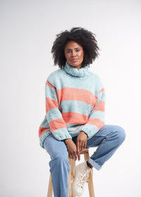 Mellow pullover pattern, a relaxed-fit knit with wide sleeves and gentle shaping, made with Rowan Big Wool for comfort.