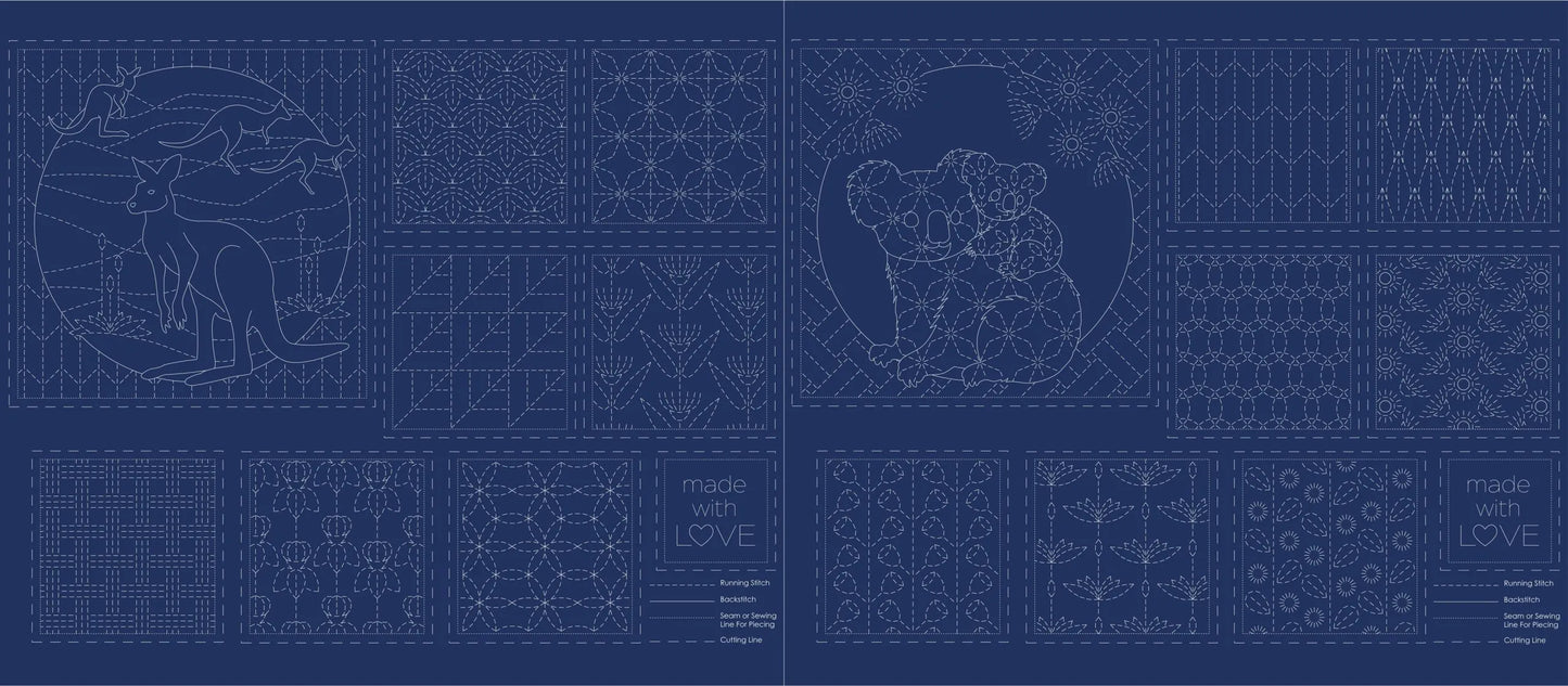 Devonstone Navy Sashiko Panel - Fauna