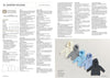 Image showing a knitting pattern for a "Garter Hoodie." Five small hoodies in cream, grey, blue, and dark grey are neatly aligned. Pattern details on the left.