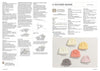 Magazine page with knitting instructions for a textured beanie. Includes patterns and images of six colourful beanies labeled with yarn colour names. Beanies in white, yellow, pink, and grey are neatly arranged, showcasing their texture. Text provides detailed steps and materials needed for knitting.