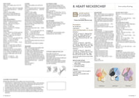 Intermediate knitting pattern titled 'Heart Neckerchief' with materials and instructions. Includes an image of three colourful knitted neckerchiefs in pastel shades, labeled as Colourway 3, 2, and 1 respectively. Text details yarn type, measurements, and knitting tools required.