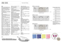 Knitting pattern for intermediate cable socks. Includes text instructions, diagrams with stitches, and suggested yarn colors: blue, purple, yellow, pink. Illustrated steps show needlework and stitches. Tone is instructional and creative.