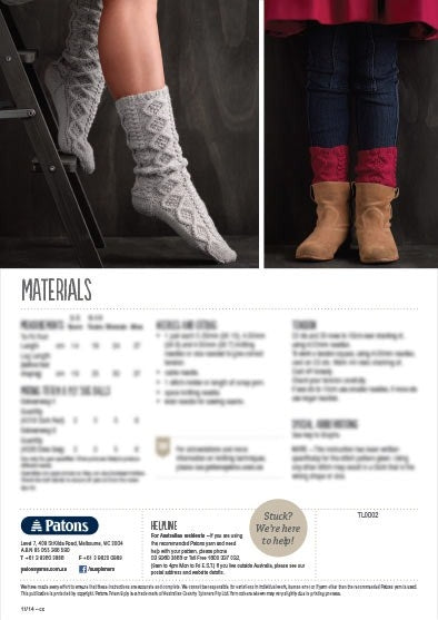 Split image featuring legs in gray knitted socks on a ladder and denim-clad legs in tan boots. Background lists materials and contact info. Cozy and warm feel.