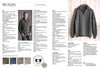 A knitting pattern for a men's pullover is shown. The left side displays a man wearing a gray sweater, smiling. The right side features the same sweater on a hanger against a rustic wooden background. Below are color swatches and knitting instructions. The tone is cozy and inviting.