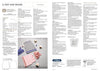 A knitting pattern page titled "Vest and Beanie" shows instructions and measurements. Below, a photo displays a gray vest with a purple trim and hat, and a pink vest with a matching hat on a textured surface. Wooden blocks and yarn balls are scattered nearby. The tone is cozy and inviting, emphasizing easy knitting.
