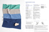 Knitted rug with stripes in teal, tan, light blue, and dark blue on left. Wood heart shape on rug. Right side shows blurred instructions titled "Beginner Rug."