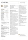 Crochet pattern page titled "Poncho" for intermediate level. Includes measurements, yarn details, hook size, and tension guidelines in a structured format.