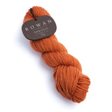 Orange rowan woolen yarn, 100% merino, 10ply weight, sourced from Falkland Islands, spun and dyed in Yorkshire mill.