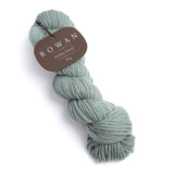 Rowan wool yarn in sage green, 100% pure and traceable, sourced from Merino sheep grazing on Pebble Island in the Falklands.