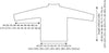 Line drawing of a turtleneck sweater with measurements. Width ranges from 44 cm to 46 cm, and length from 60 cm to 74 cm, indicating various sizes.