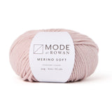 A ball of Rowan mode Merino Soft yarn in colour Blush